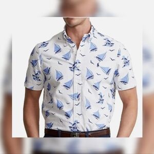 Polo Ralph Lauren Classic Fit White Oxford Shirt Polo Bear Graphic L